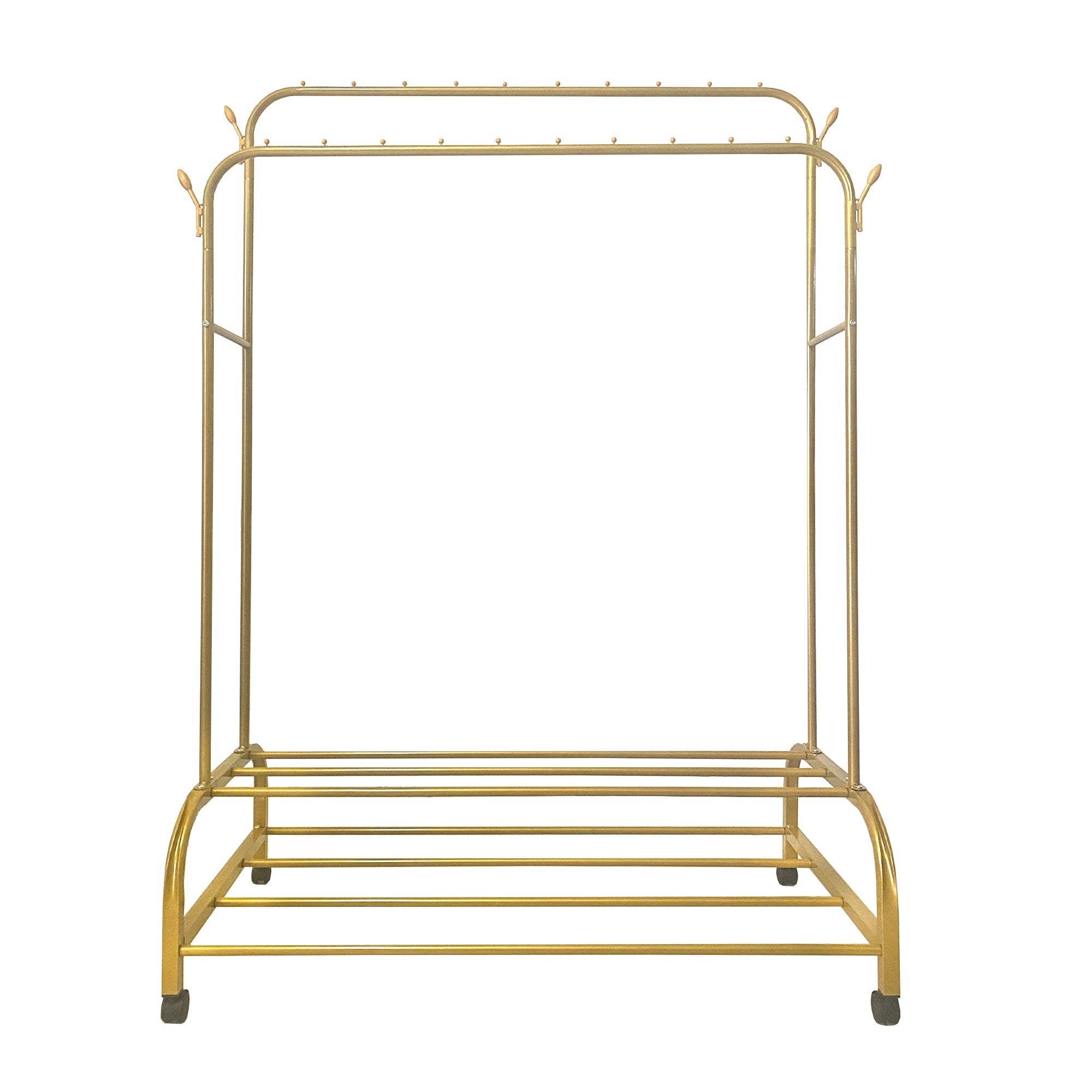 Appendiabiti Donkey Premium Maxi Giro 2 Stand Nyana Home 162x110x57cm, 2 barre appendiabiti, 4 ganci laterali, 2 ripiani inferiori Oro.