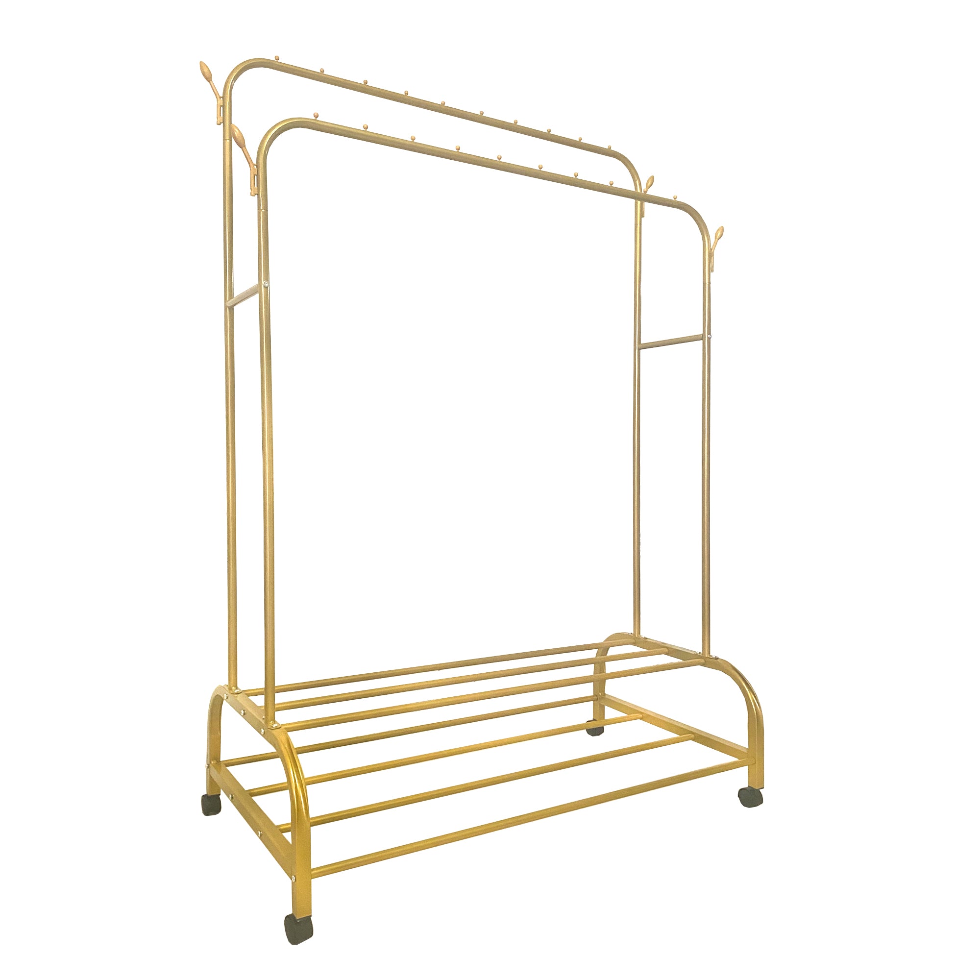 Appendiabiti Donkey Premium Maxi Giro 2 Stand Nyana Home 162x110x57cm, 2 barre appendiabiti, 4 ganci laterali, 2 ripiani inferiori Oro.
