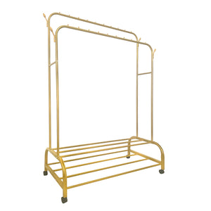 Appendiabiti Donkey Premium Maxi Giro 2 Stand Nyana Home 162x110x57cm, 2 barre appendiabiti, 4 ganci laterali, 2 ripiani inferiori Oro.