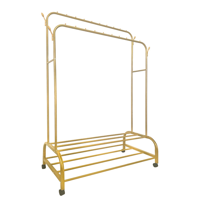 Appendiabiti Donkey Premium Maxi Giro 2 Stand Nyana Home 162x110x57cm, 2 barre appendiabiti, 4 ganci laterali, 2 ripiani inferiori Oro.