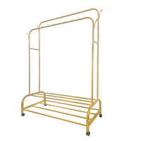 Appendiabiti Donkey Premium Maxi Giro 2 Stand Nyana Home 162x110x57cm, 2 barre appendiabiti, 4 ganci laterali, 2 ripiani inferiori Oro.