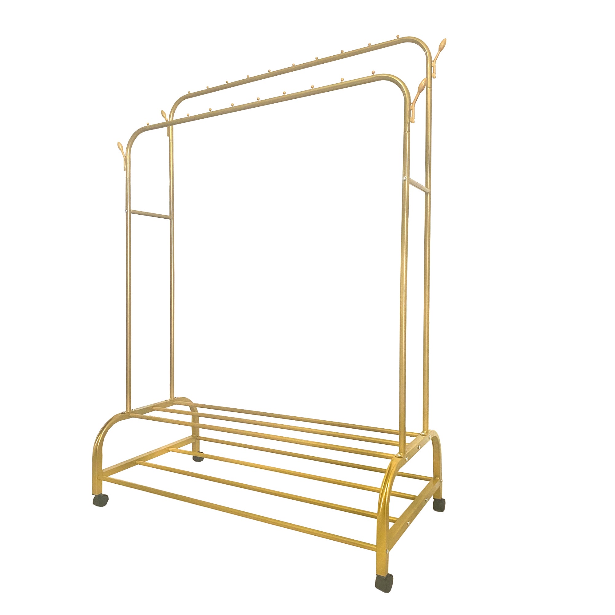 Appendiabiti Donkey Premium Maxi Giro 2 Stand Nyana Home 162x110x57cm, 2 barre appendiabiti, 4 ganci laterali, 2 ripiani inferiori Oro.