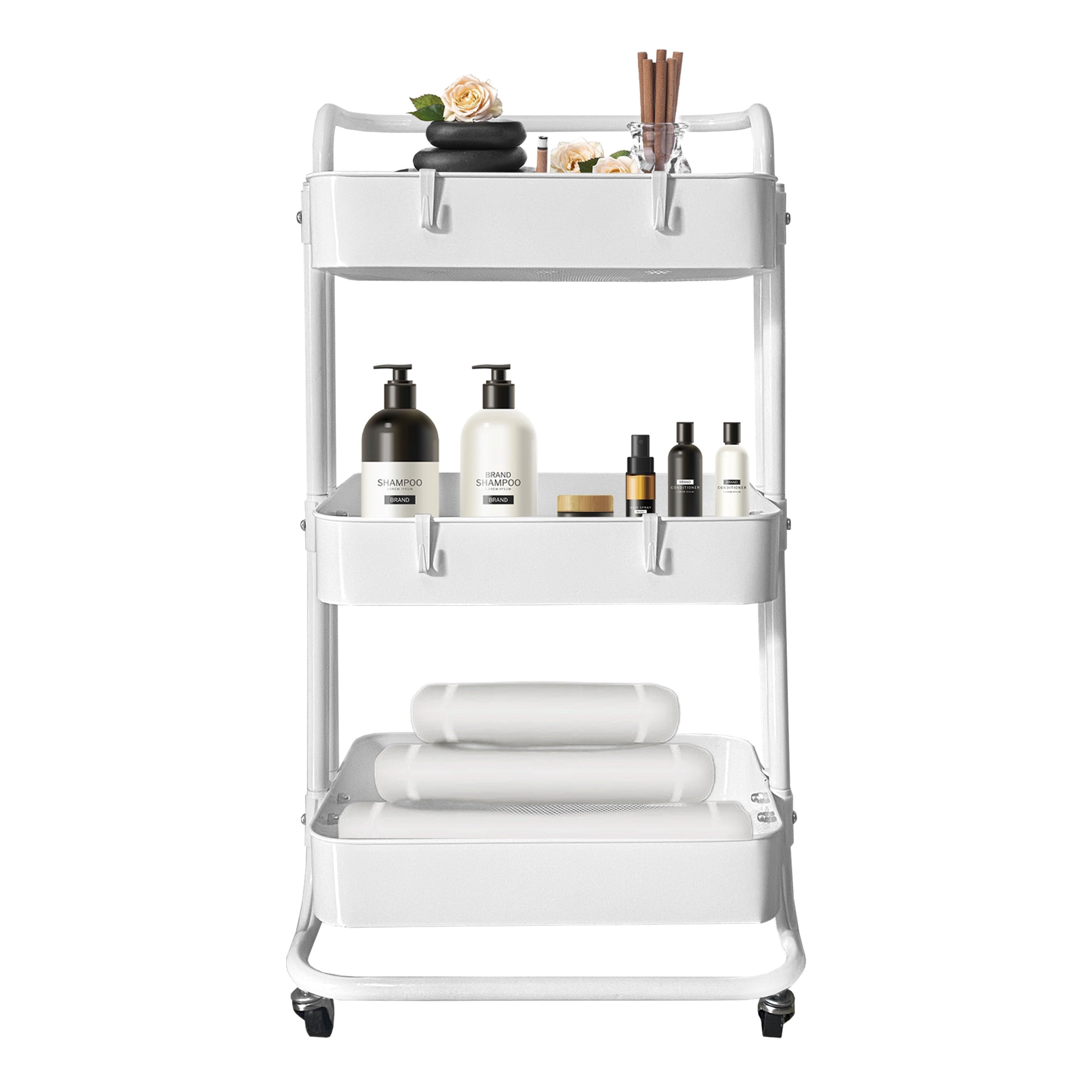 Carrello portaoggetti in metallo Nyana Home 3 ripiani 85x44x37 cm, 3 ripiani Bianco.