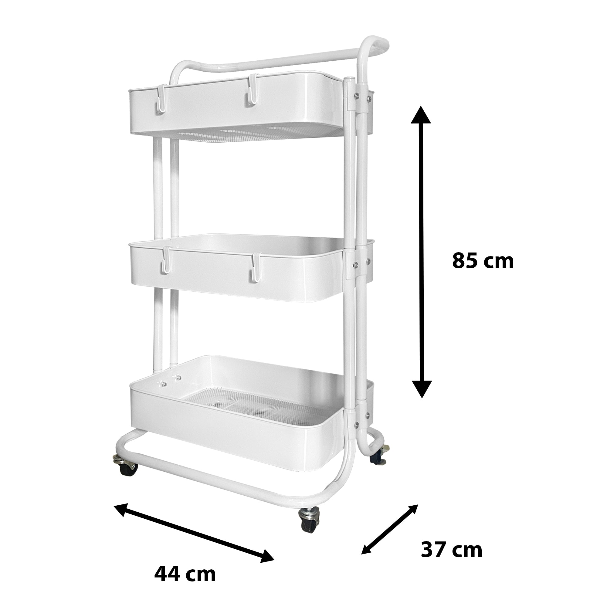 Carrello portaoggetti in metallo Nyana Home 3 ripiani 85x44x37 cm, 3 ripiani Bianco.