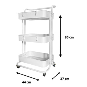 Carrello portaoggetti in metallo Nyana Home 3 ripiani 85x44x37 cm, 3 ripiani Bianco.