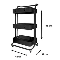 Carrello portaoggetti in metallo Nyana Home 3 ripiani 85x44x37 cm, 3 ripiani Nero.