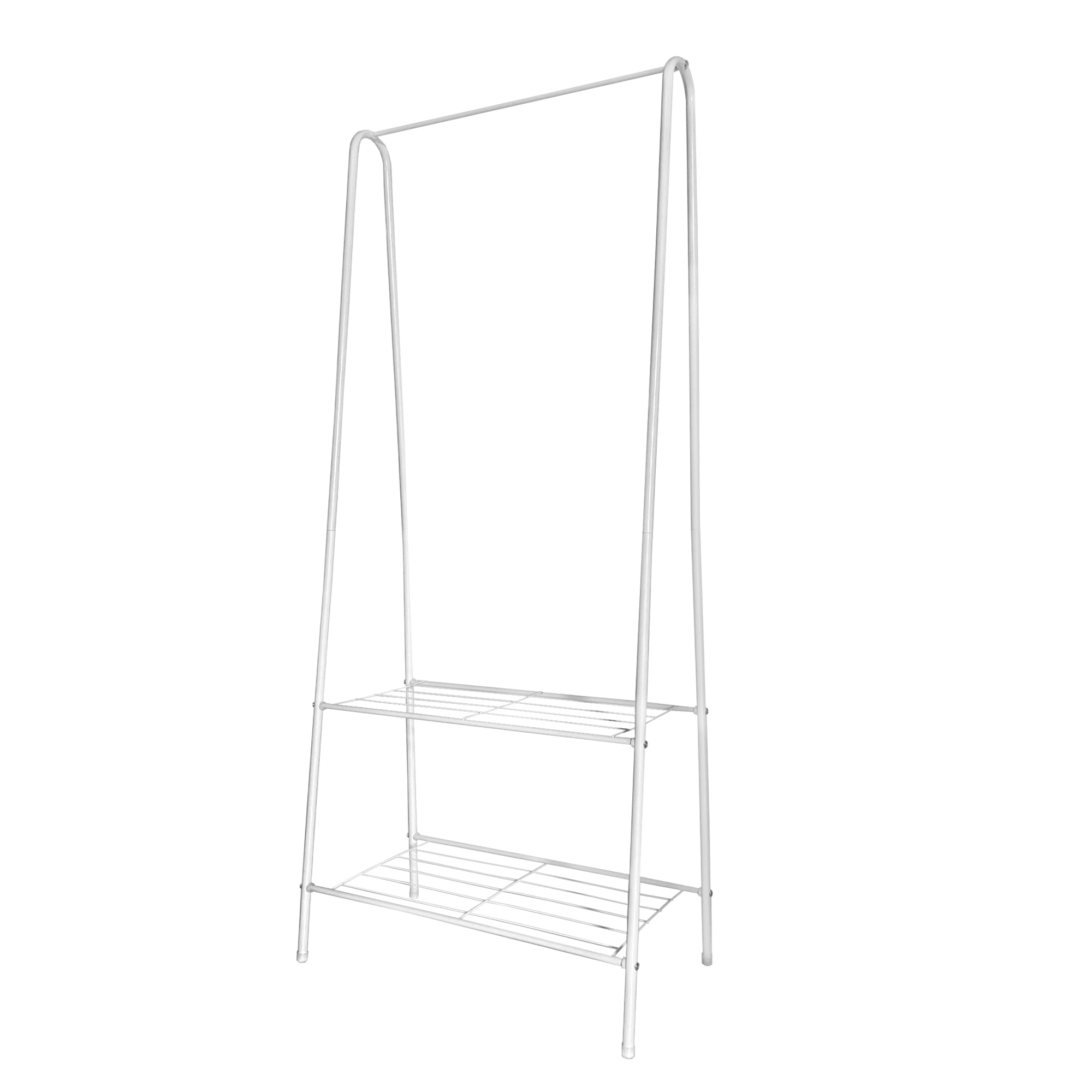 Appendiabiti a forma di asino in metallo Premium ad angolo Nyana Home 151x60x34 cm, 1 ripiano sospeso, 1 ripiano inferiore Bianco.