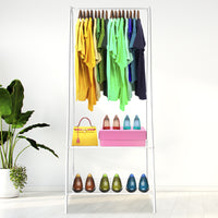 Appendiabiti a forma di asino in metallo Premium ad angolo Nyana Home 151x60x34 cm, 1 ripiano sospeso, 1 ripiano inferiore Bianco.