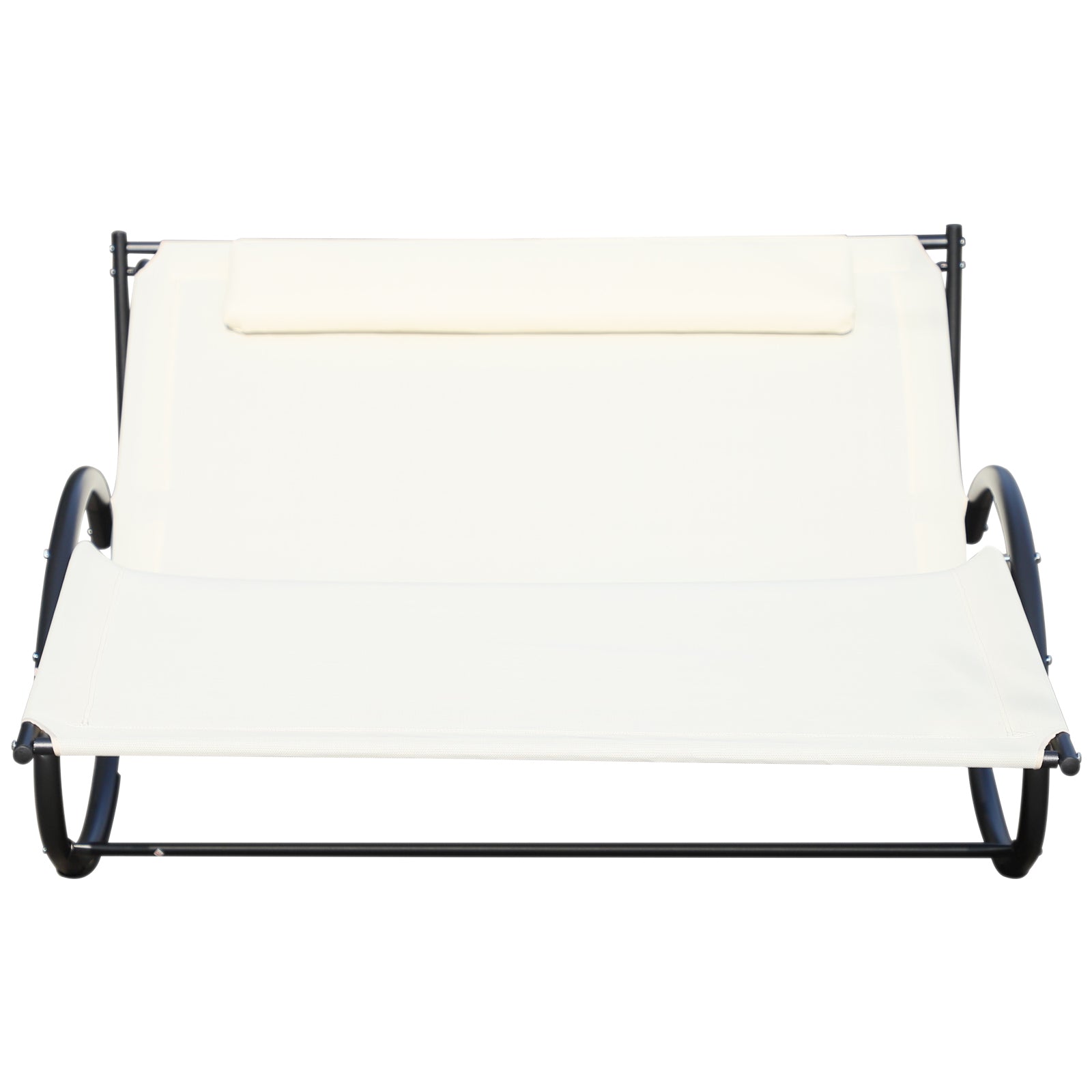 Lettino Prendisole a Dondolo 2 Posti da Giardino 140x200x88 cm in Metallo e Textilene Bianco Crema