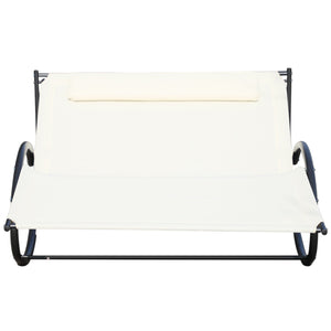 Lettino Prendisole a Dondolo 2 Posti da Giardino 140x200x88 cm in Metallo e Textilene Bianco Crema