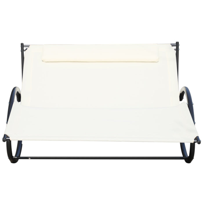 Lettino Prendisole a Dondolo 2 Posti da Giardino 140x200x88 cm in Metallo e Textilene Bianco Crema