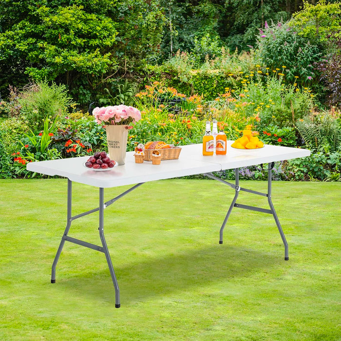 Tavolo Pieghevole Rettangolare in Resina 150x70x74cm Tavolo Multiuso da Esterno, Campeggio, Eventi, Esterno, Interno