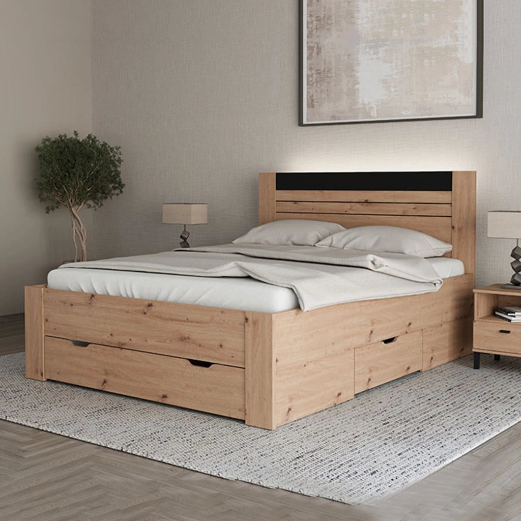 Letto Matrimoniale Kabale, Letto Matrimoniale Dimensione Materasso 160x200 cm, Marrone Rovere Nodi
