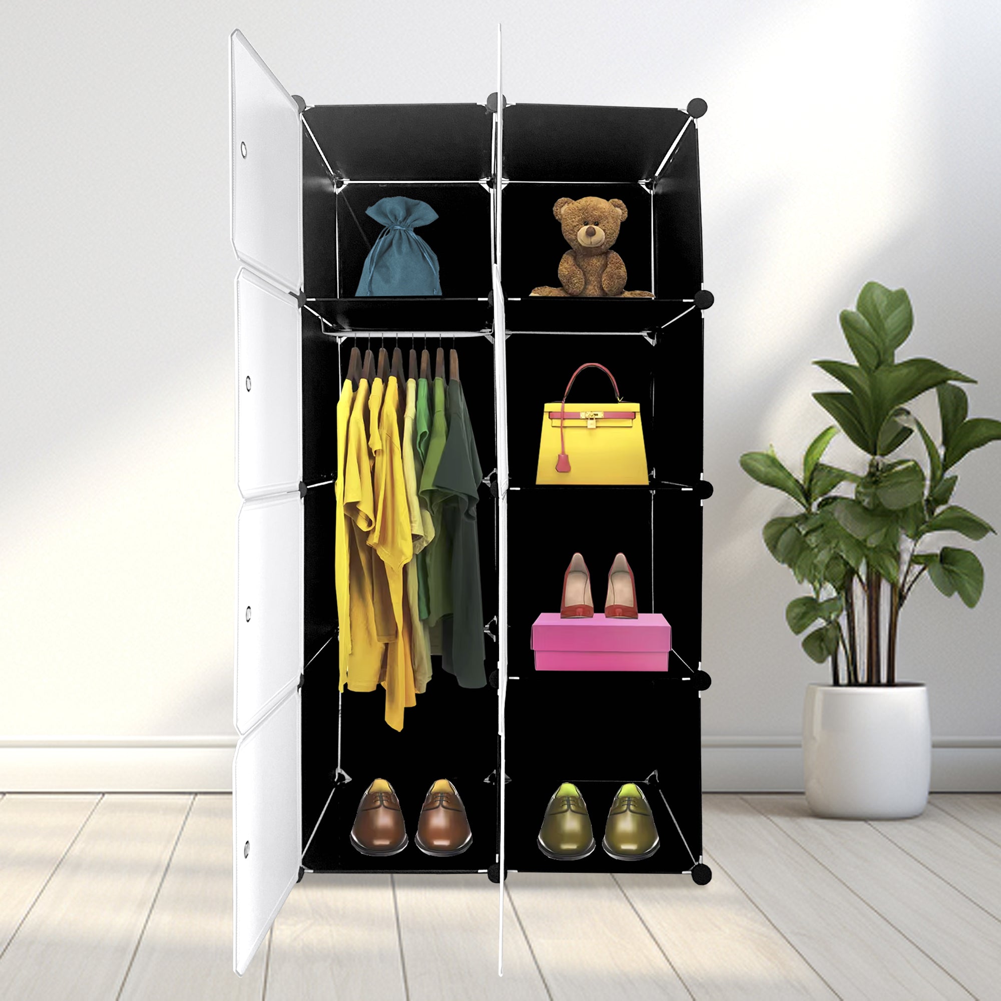 Cubo personalizzabile Guardaroba in scatola Semplicemente Nyana Home 8 Cubes/Doors Organizzazione domestica Appendiabiti Scarpiera 147x75x47 cm Nero