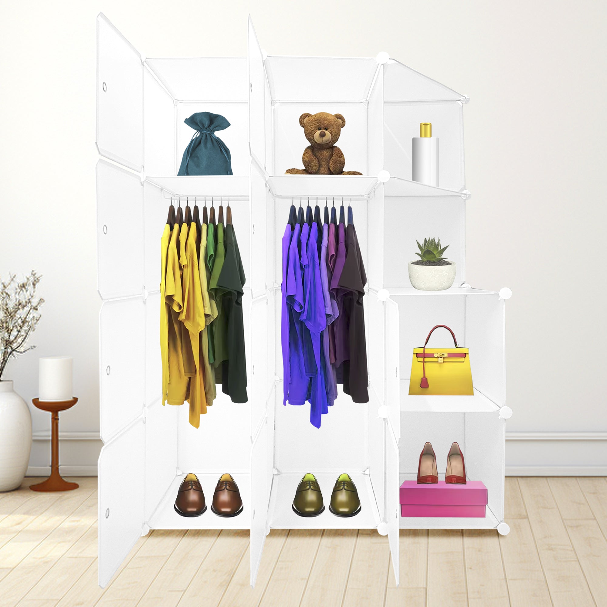 Cubo personalizzabile Guardaroba Boxed Nyana Home 10 Cubes/Doors Organizzazione domestica Appendiabiti Scarpiera 147x110x47 cm Bianco