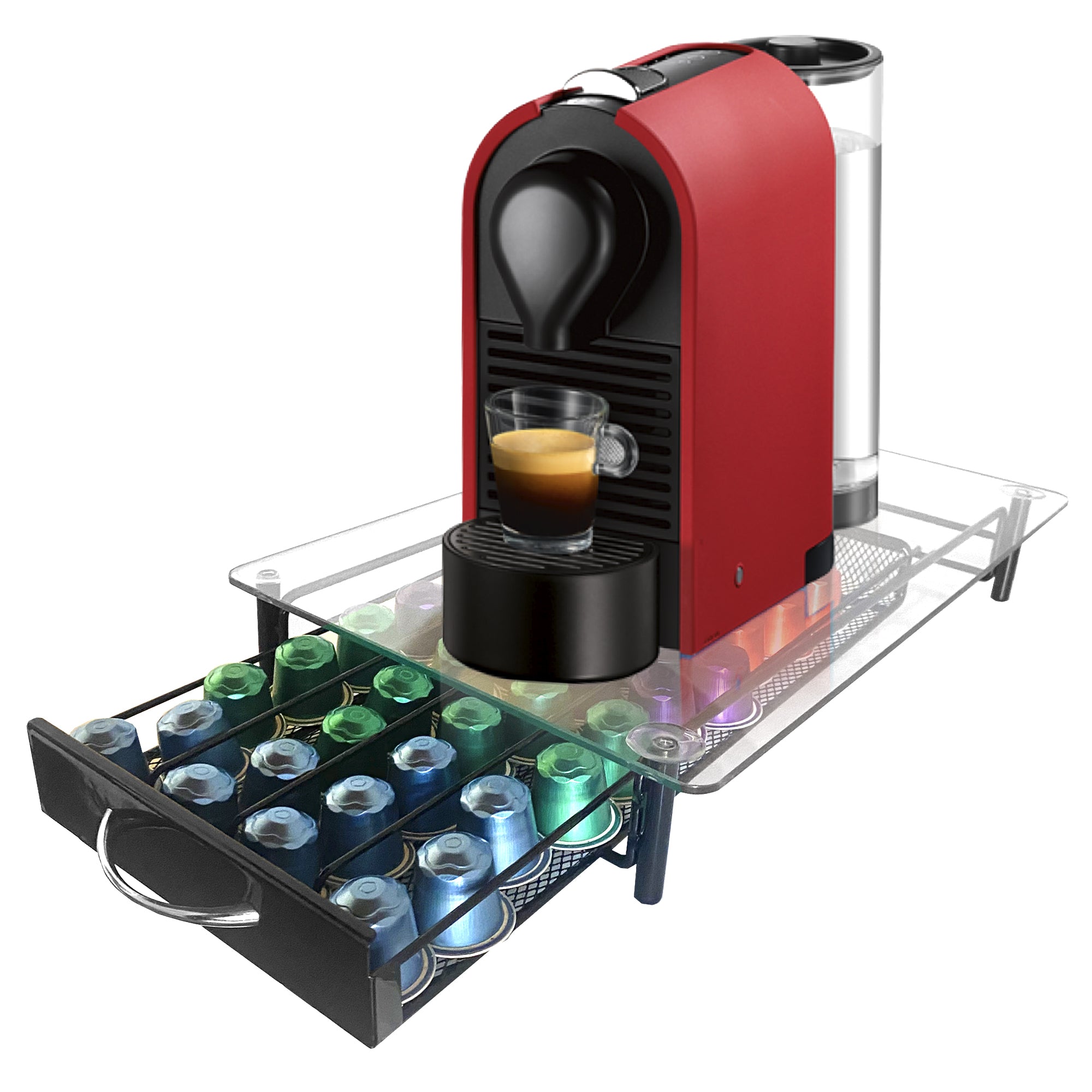 Supporto Organizzatore per Capsule Nespresso Nyana Home | Capacità 40 Capsule | Compatibilità Nespresso | Coperchio in Vetro | Supporto in Metallo | Manico di Estrazione