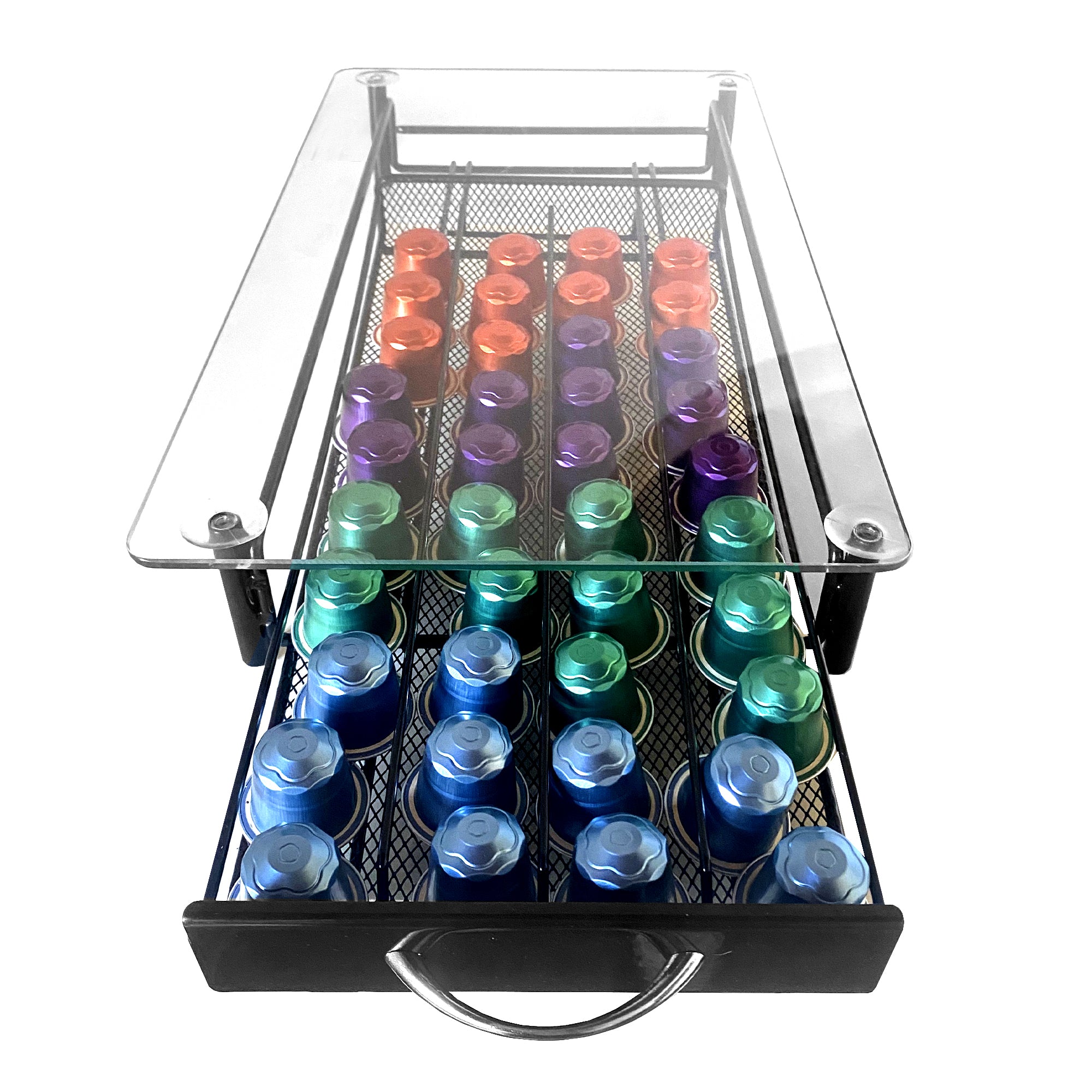Supporto Organizzatore per Capsule Nespresso Nyana Home | Capacità 40 Capsule | Compatibilità Nespresso | Coperchio in Vetro | Supporto in Metallo | Manico di Estrazione