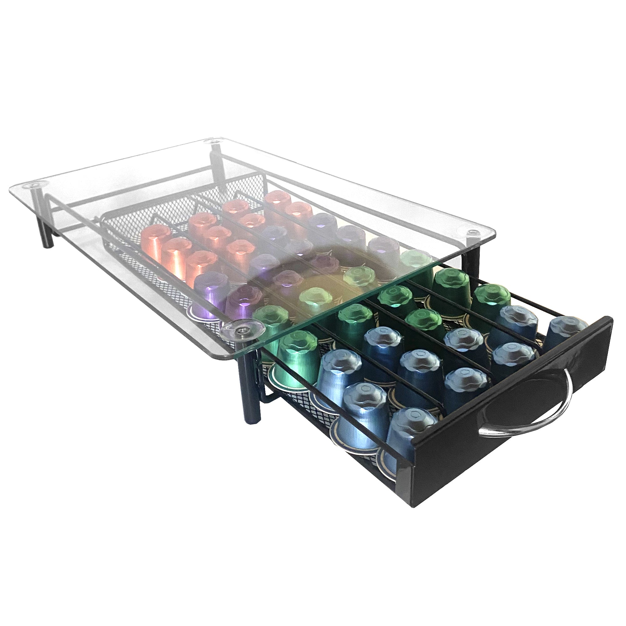 Supporto Organizzatore per Capsule Nespresso Nyana Home | Capacità 40 Capsule | Compatibilità Nespresso | Coperchio in Vetro | Supporto in Metallo | Manico di Estrazione