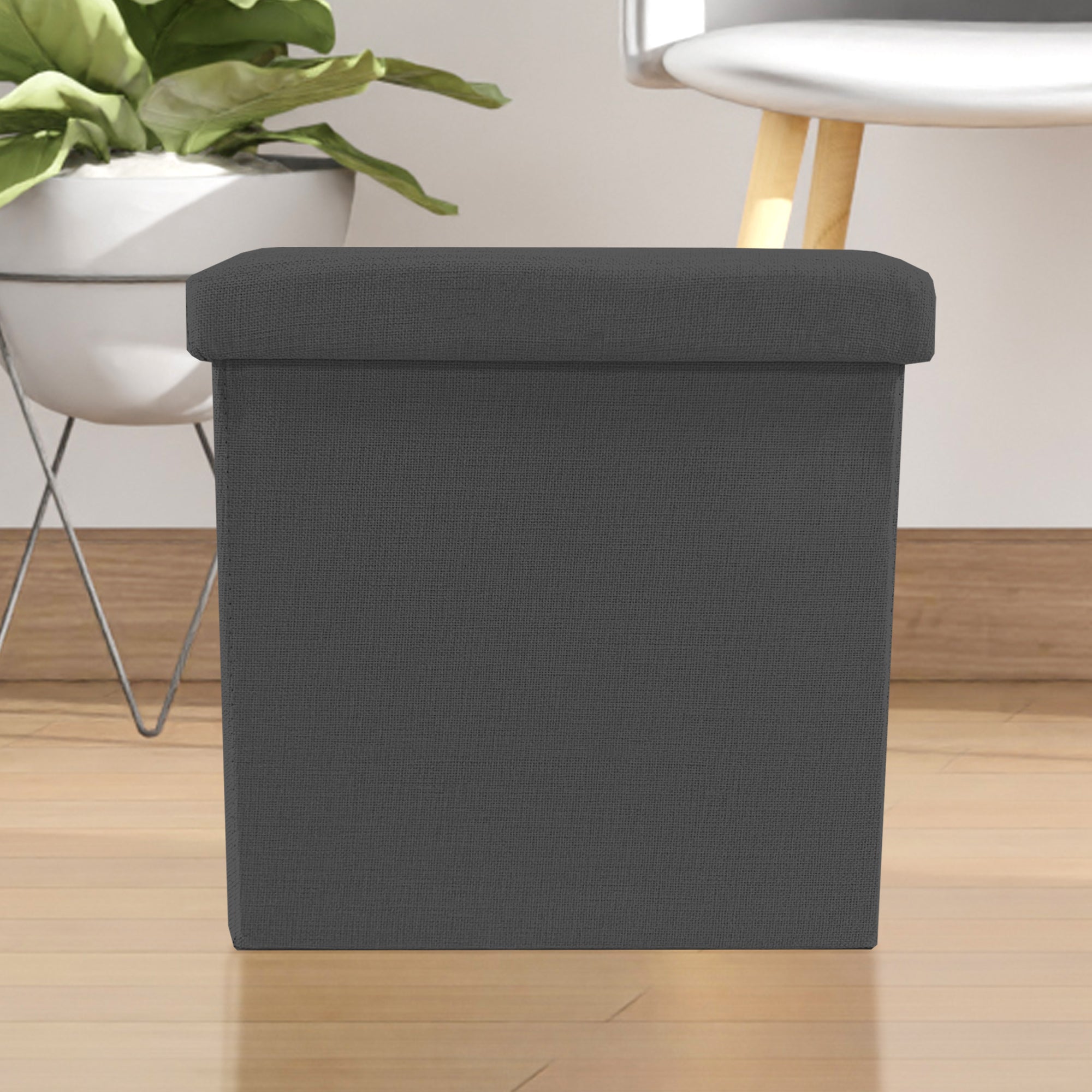 Pouf ottomano portaoggetti quadrato pieghevole 38x38x38 cm | Nyana Casa | Stile ottomano | Poliestere resistente | Nero, grigio e beige