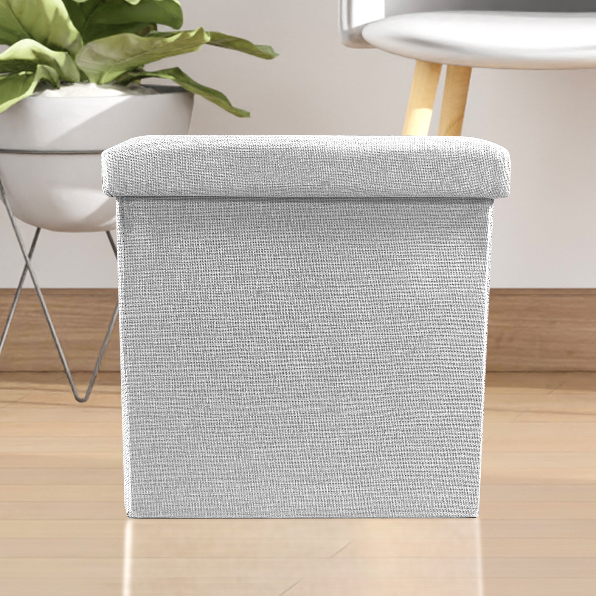 Pouf ottomano portaoggetti quadrato pieghevole 38x38x38 cm | Nyana Casa | Stile ottomano | Poliestere resistente | Nero, grigio e beige