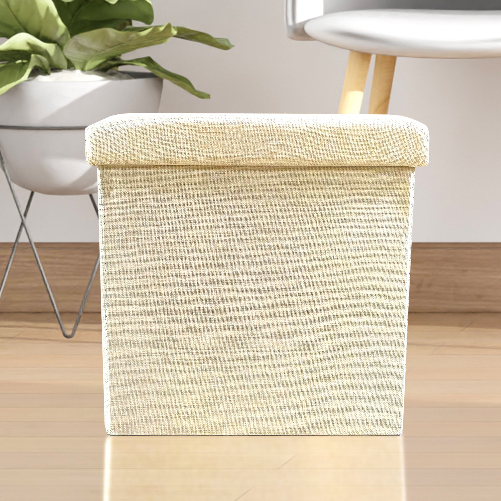 Pouf ottomano portaoggetti quadrato pieghevole 38x38x38 cm | Nyana Casa | Stile ottomano | Poliestere resistente | Nero, grigio e beige