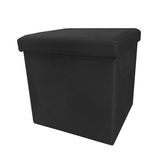 Pouf portaoggetti quadrato pieghevole in velluto 38x38x38 cm | Nyana Casa | Stile ottomano | Morbido velluto | Nero, grigio e beige