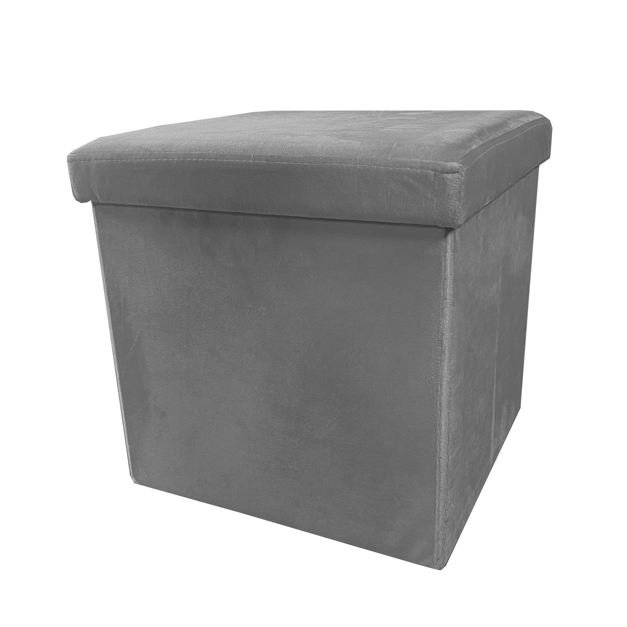 Pouf portaoggetti quadrato pieghevole in velluto 38x38x38 cm | Nyana Casa | Stile ottomano | Morbido velluto | Nero, grigio e beige