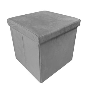 Pouf portaoggetti quadrato pieghevole in velluto 38x38x38 cm | Nyana Casa | Stile ottomano | Morbido velluto | Nero, grigio e beige