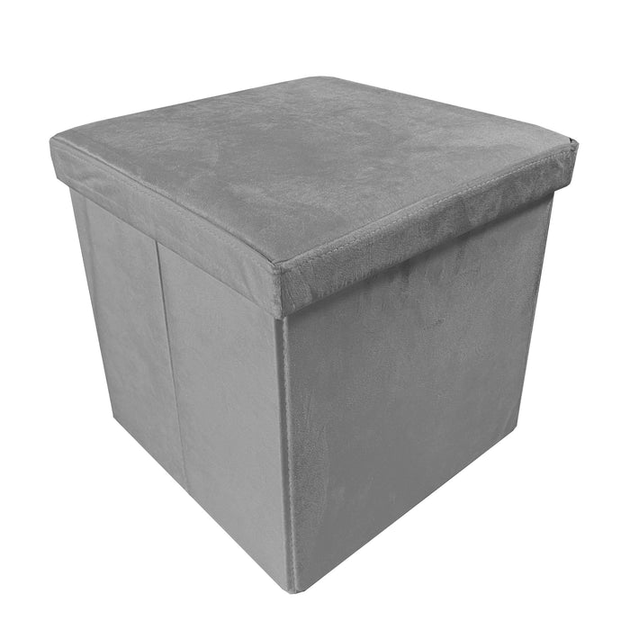 Pouf portaoggetti quadrato pieghevole in velluto 38x38x38 cm | Nyana Casa | Stile ottomano | Morbido velluto | Nero, grigio e beige