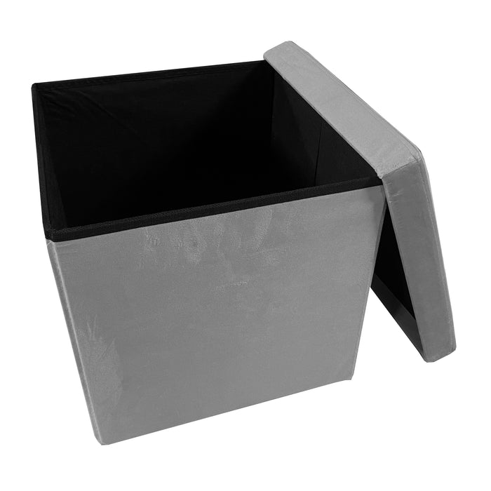 Pouf portaoggetti quadrato pieghevole in velluto 38x38x38 cm | Nyana Casa | Stile ottomano | Morbido velluto | Nero, grigio e beige
