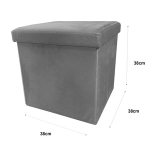 Pouf portaoggetti quadrato pieghevole in velluto 38x38x38 cm | Nyana Casa | Stile ottomano | Morbido velluto | Nero, grigio e beige