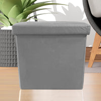 Pouf portaoggetti quadrato pieghevole in velluto 38x38x38 cm | Nyana Casa | Stile ottomano | Morbido velluto | Nero, grigio e beige
