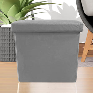 Pouf portaoggetti quadrato pieghevole in velluto 38x38x38 cm | Nyana Casa | Stile ottomano | Morbido velluto | Nero, grigio e beige