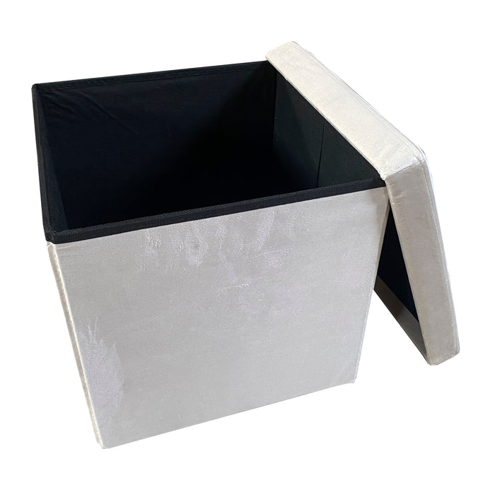 Pouf portaoggetti quadrato pieghevole in velluto 38x38x38 cm | Nyana Casa | Stile ottomano | Morbido velluto | Nero, grigio e beige