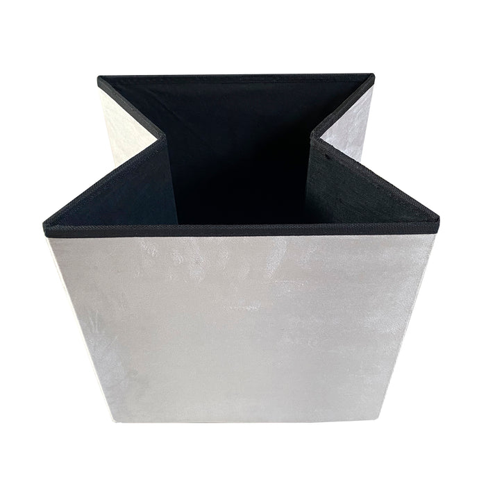 Pouf portaoggetti quadrato pieghevole in velluto 38x38x38 cm | Nyana Casa | Stile ottomano | Morbido velluto | Nero, grigio e beige