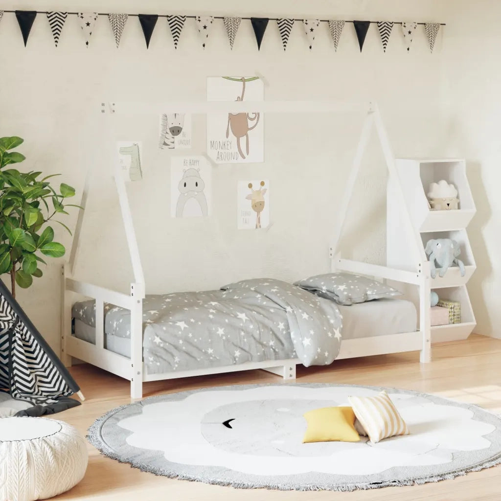 Giroletto per Bambini | Letto Infantile | Lettino Bianco 80x160cm in Legno Massello di Pino