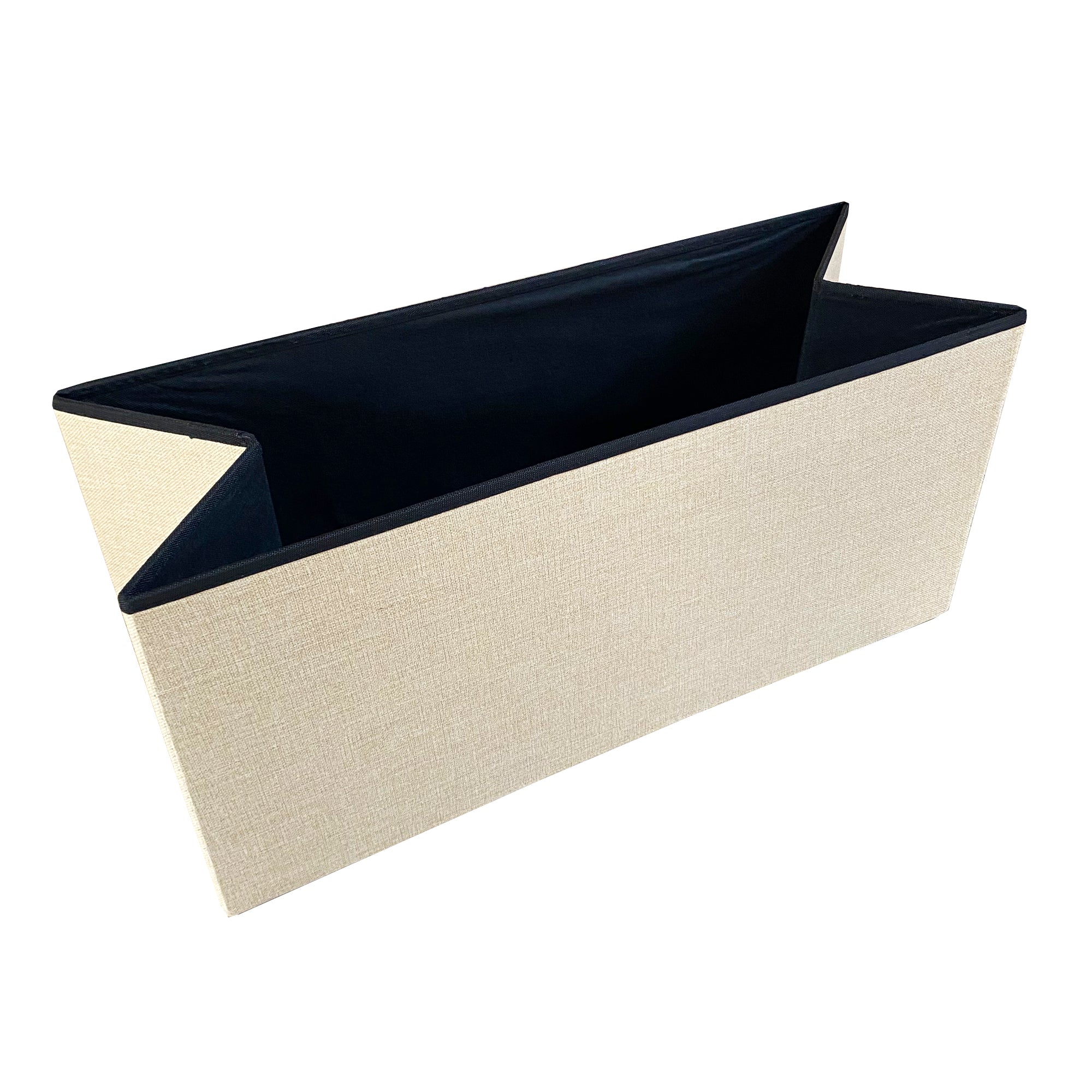 Puff Ottomano Portaoggetti Rettangolare in Tessuto Pieghevole 76x38x38cm | Nyana Casa | Stile ottomano | Tessuto Resistente | Nero, grigio e beige