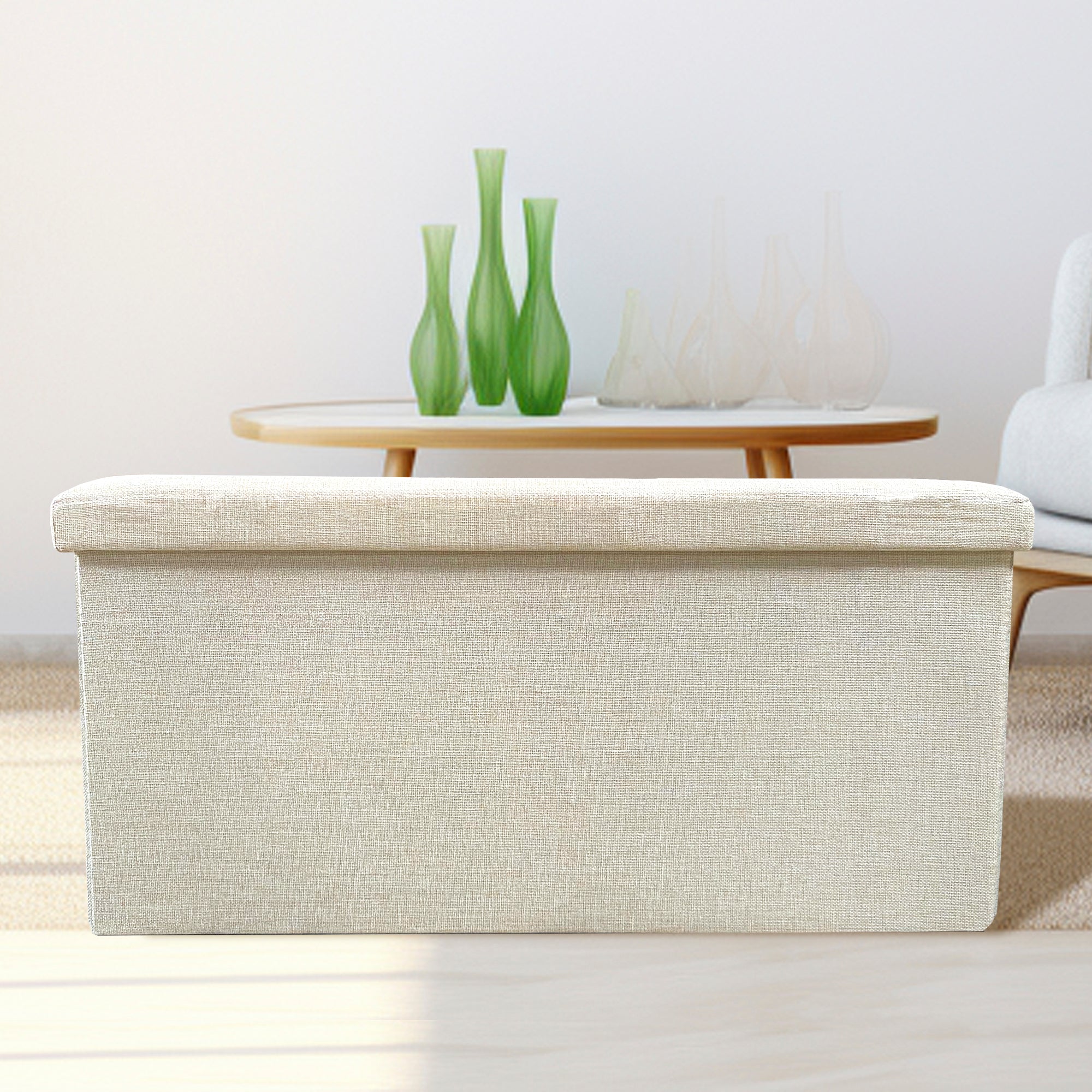 Puff Ottomano Portaoggetti Rettangolare in Tessuto Pieghevole 76x38x38cm | Nyana Casa | Stile ottomano | Tessuto Resistente | Nero, grigio e beige