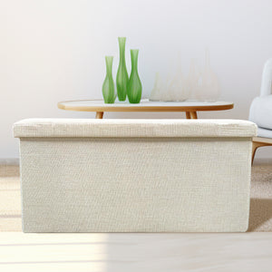 Puff Ottomano Portaoggetti Rettangolare in Tessuto Pieghevole 76x38x38cm | Nyana Casa | Stile ottomano | Tessuto Resistente | Nero, grigio e beige