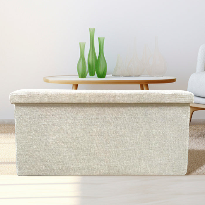 Puff Ottomano Portaoggetti Rettangolare in Tessuto Pieghevole 76x38x38cm | Nyana Casa | Stile ottomano | Tessuto Resistente | Nero, grigio e beige