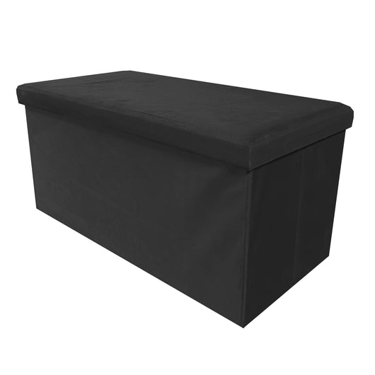 Pouf portaoggetti rettangolare pieghevole in velluto 76x38x38 cm | Nyana Casa | Stile ottomano | Morbido velluto | Nero, grigio e beige