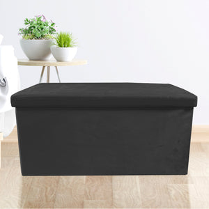 Pouf portaoggetti rettangolare pieghevole in velluto 76x38x38 cm | Nyana Casa | Stile ottomano | Morbido velluto | Nero, grigio e beige