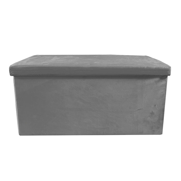 Pouf portaoggetti rettangolare pieghevole in velluto 76x38x38 cm | Nyana Casa | Stile ottomano | Morbido velluto | Nero, grigio e beige