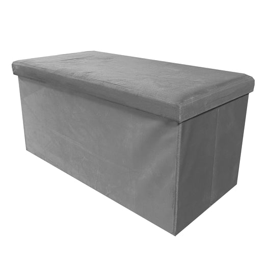 Pouf portaoggetti rettangolare pieghevole in velluto 76x38x38 cm | Nyana Casa | Stile ottomano | Morbido velluto | Nero, grigio e beige