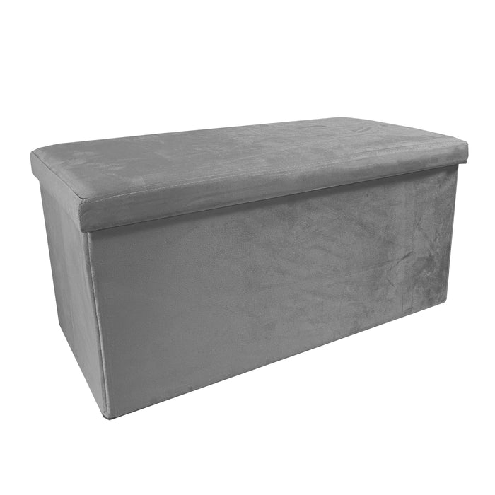 Pouf portaoggetti rettangolare pieghevole in velluto 76x38x38 cm | Nyana Casa | Stile ottomano | Morbido velluto | Nero, grigio e beige