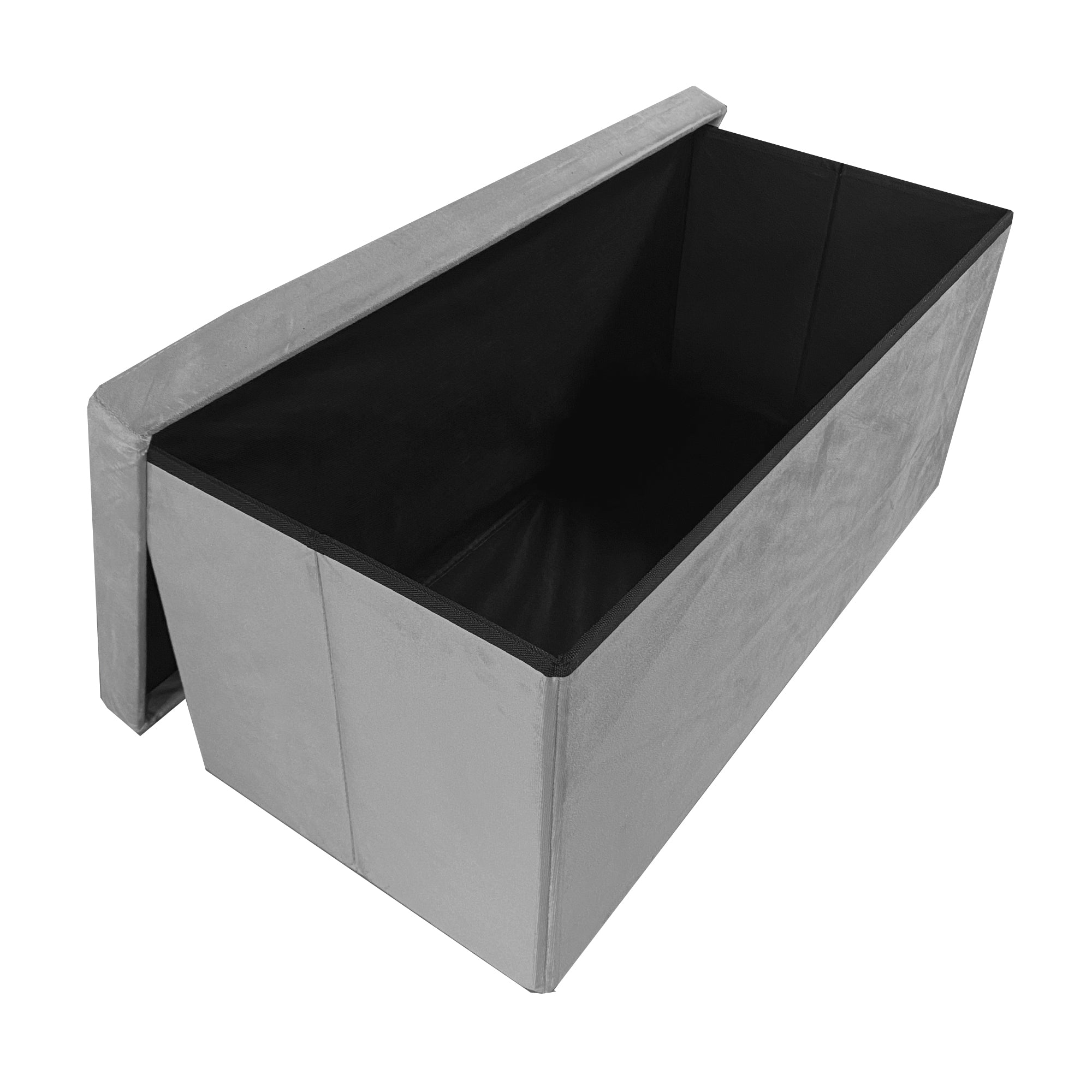 Pouf portaoggetti rettangolare pieghevole in velluto 76x38x38 cm | Nyana Casa | Stile ottomano | Morbido velluto | Nero, grigio e beige