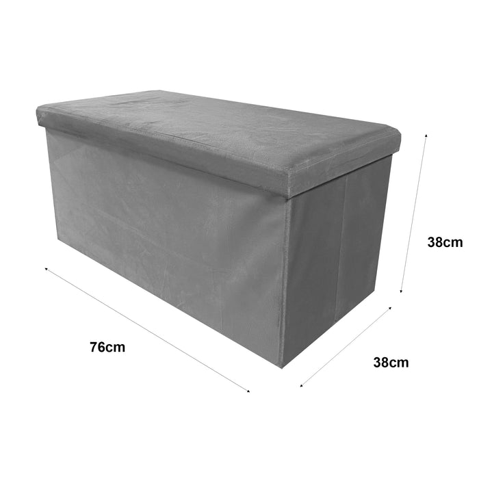 Pouf portaoggetti rettangolare pieghevole in velluto 76x38x38 cm | Nyana Casa | Stile ottomano | Morbido velluto | Nero, grigio e beige