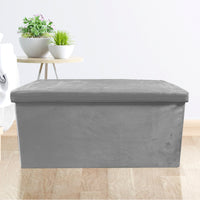 Pouf portaoggetti rettangolare pieghevole in velluto 76x38x38 cm | Nyana Casa | Stile ottomano | Morbido velluto | Nero, grigio e beige