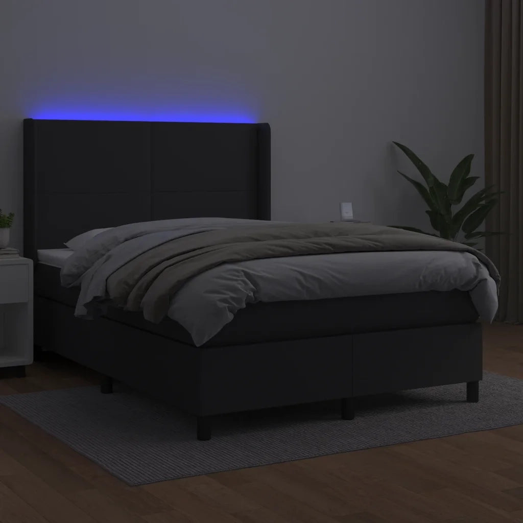 Giroletto a Molle con Materasso e LED Nero 140x200cm Similpelle 3139265