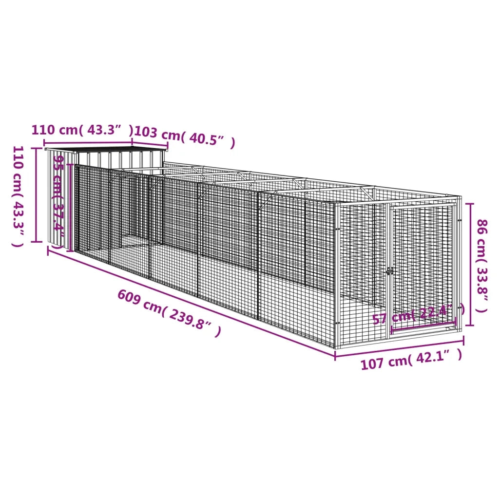 Casetta Cani Corsa Grigio Chiaro 110x609x110 cm Acciaio Zincato 3189085